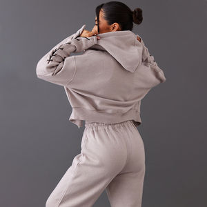 Custom Designer Fashion Plain Heavyweight Organic Cotton Fleece <b>Full</b> <b>Zip</b> <b>up</b> <b>Hoodie</b> for Women - Product Image 2