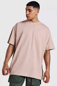 Camiseta de algodón 300 para hombre, ropa de calle transpirable con logotipo personalizado en blanco, cuello redondo y hombros caídos, talla grande, 100% - Product Image 2