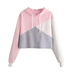 Sudadera con capucha de alta calidad para mujer, sudadera con cordón de bloque de Color, pulóver, Tops cortos, Sudadera con capucha - Product Image 1