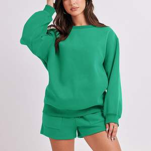 Conjuntos informales de dos piezas para mujer, sudadera de lana fina de Color sólido, conjuntos de pantalones cortos a juego, chándal suave y cómodo de talla grande 2025 - Product Image 1