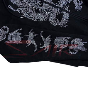 Custom Bling Sparkle Crystal Rin Stone Hoodies Logo Top Mujeres Skull Full Zip Up Rhinestone Skeleton Hoodie - Product Image 4