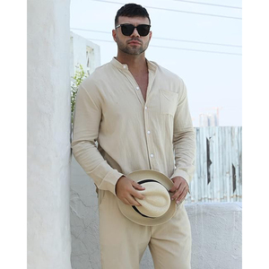 Best Quality Outfits Long Sleeve Button <b>Down</b> Shirt Loose <b>Pants</b> 2 Piece Set Long Sleeve Yoga Sets Wholesale Men's Sets - Product Image 3