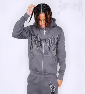 Conjunto Deportivo para Hombre, Pantalones Deportivos Acampanados y Sudadera con Capucha, Chándal Unisex, Estampado Puff, Sudadera con Capucha con Cierre y Pedrería, Conjunto de Pantalones Deportivos Acampanados - Product Image 6