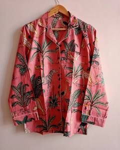 Pijama con cuello en V y estampado de animales de la selva para mujer, traje de noche de talla grande de algodón transpirable suave, ropa de dormir de estilo Sexy informal - Product Image 1