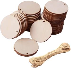 Découpes en bois pour artisanat, en pin, étiquettes non finies pour porte-clés, tranches pour créations, décorations de Noël - Product Image 2