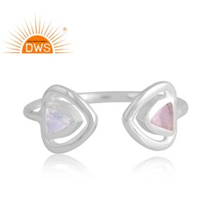 Nouveau Design élégant 925 argent naturel arc-en-ciel pierre de lune et Quartz Rose bague en pierres précieuses fournisseur de bijoux personnalisés - Product Image 3