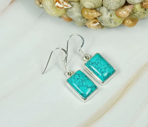 Pendientes turquesa azul hechos a mano de Plata de Ley 925 piedras preciosas colgantes forma rectangular regalo para mujeres piedra natal de diciembre - Product Image 1