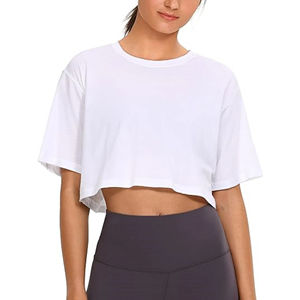 2025 OEM New Arrival Fashion Women's Crop Tops <b>T</b> <b>Shirts</b> Sports <b>Yoga</b> Training Oversized Short Sleeve Crop Top Women <b>t</b> <b>Shirt</b> - Product Image 2