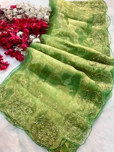Tự thêu moti & đá làm việc đồng bằng & sang trọng nhìn mùa hè thoải mái một phút draped Saree thời trang với cùng một áo mảnh - Product Image 4