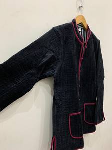 Veste matelassée solide à manches longues et col court Veste matelassée à l'intérieur des bandes Manteau imprimé Veste en velours Hippie Boho Folk Veste solide - Product Image 2