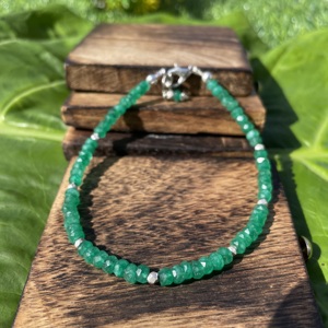 Plata de Ley 925 Unisex para pulsera Cuentas facetadas de Esmeralda natural Pulseras de cuentas de moda religiosas clásicas - Product Image 3