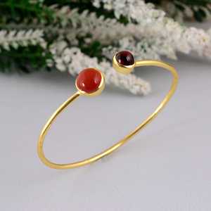 New Arrival Best Boho Gemstone Cuff Bangle Minimalist Brass <b>Bracelet</b> for Women 18k Gold Plated Gemstone Bangle Wholesale/OEM/ODM - Product Image 5