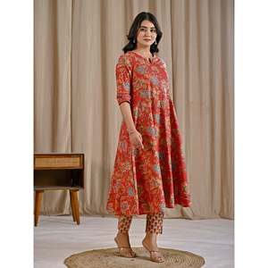 Red Jaal Printed Cotton Suit Set Heavy Indian Ethnic Wear Salwar Kameez with <b>Net</b> <b>Fabric</b> for Parties and Special Occasions - Product Image 6