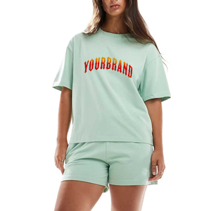 Conjunto de pantalones cortos de motorista de algodón puro 100% de moda de verano para mujer, venta al por mayor, ropa deportiva transpirable de talla grande, posición del logotipo de la rodilla delantera - Product Image 1
