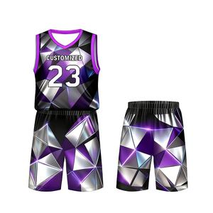 Uniformes de basket-ball pour hommes en polyester personnalisés, maillot de basket-ball en mesh respirant pour les jeunes, pour la compétition professionnelle d'été, taille plus - Product Image 2