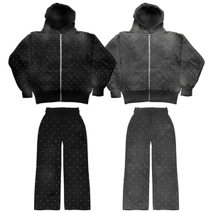 Nouvel Arrivage Survêtements Homme Vintage Hiver avec Fermeture Éclair, 100% Coton Molletonné, Effet Délavé à l'Acide, Décoration de Pierres en Strass et Sérigraphie Personnalisée, Séchage Rapide - Product Image 1