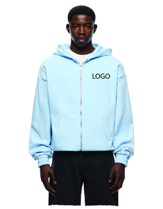 Hot Men's Custom Cotton <b>Hoodies</b> & Sweatshirt 500GSM Heavyweight Oversized Double <b>Zip</b> <b>up</b> Drop Shoulder 3D Embroidery Solid Colors - Product Image 1