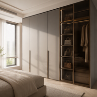 Armoire moderne de luxe sur mesure avec portes battantes cintrées, éclairage LED intégré, placard de chambre écologique, vente directe d'usine, sur mesure