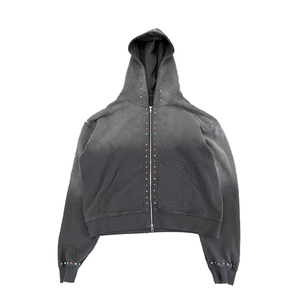 ชุดวอร์มกางเกงสแต็กแบบสั่งทำสำหรับผู้ชายชุดวอร์มสำหรับซักแบบเป็นกรดมีฮู้ดมีซิปมีฮู้ดและกางเกงวอร์มทรงบาน - Product Image 2