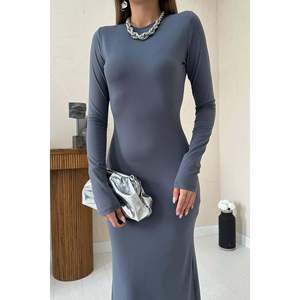 Robe longue moulante grise - Gris - Product Image 4