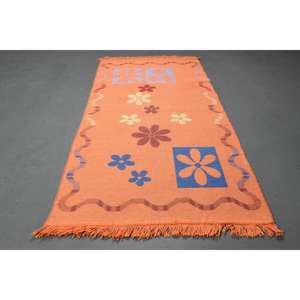 Alfombra Vintage, Pequeña, 2.6x4.9 pies, Alfombra Turca, Alfombra de Lana con Estampado Animal en Naranja y Azul - Product Image 2