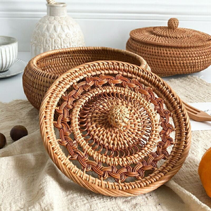 Vietnam Decorative Rattan Box with Lid Handcrafted Natural Organizer for <b>Office</b> <b>Supplies</b>, Craft Tools & Living Room Storage - Product Image 1