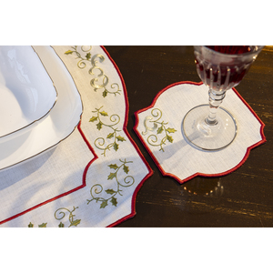 Mantel y Posavasos Navideños Clásicos con Borde Rojo, 40x40cm, Tela Bordada Resistente a las Manchas, Mantel Individual Festivo para Uso Doméstico - Product Image 5