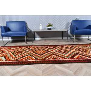 Tapis turc vintage, tapis Kilim 3,4x9,5 pieds, tapis persan rouge orangé - Product Image 4