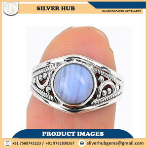 Fantástico 925 anillos de piedra de nacimiento de plata esterlina sólida OEM ODM venta al por mayor joyería de piedras preciosas de ágata de encaje azul para compromiso de boda - Product Image 2