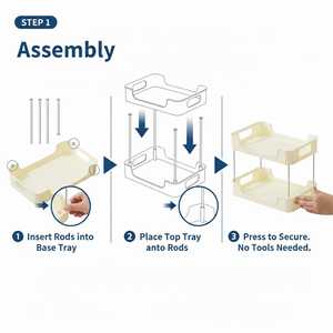 Organizador de Cocina de Plástico Duradero de 2 Niveles, Color Beige, Moderno, Fácil de Montar, para Almacenamiento en Encimera, para Frascos de Especias y Botellas de Aceite - Product Image 5