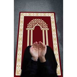 Tapis de prière en chenille rouge : Tapis de prière musulman imprimé en 3D, tapis fin non tissé - Product Image 3