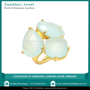 เครื่องประดับคลาสสิกแข็ง925ชุบทองแหวนพลอยคาลซิโดนีธรรมชาติสำหรับผู้หญิง - Product Image 2