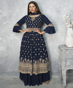 Traje Anarkali de Diseño para Fiesta, Nuevo Estilo, de Seda Bordada con Pedrería, Salwar de Rayón para Mujer, Estilo Indio, Largo, Patiyala Cosido - Product Image 6