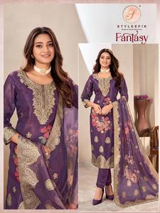 Último traje de diseñador Estilo moderno Alto en demanda Organja Jqaurd Simmer Kurti Pant & Dupatta Impresiones digitales Trabajo Mujer Moda - Product Image 5