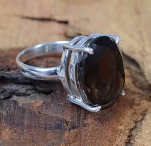 Quartz fumé 925 bague en argent sterling à facettes pierre précieuse cadeau de naissance de novembre pour anniversaire - Product Image 2