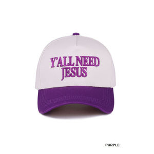Casquette en toile de coton bicolore avec graphismes brodés « Y'all Need Jesus » - Product Image 1