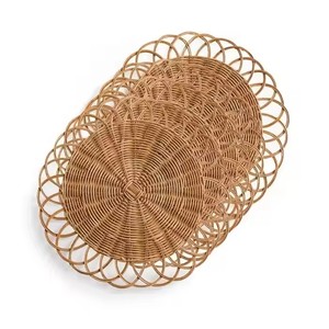 Sets de table bohème napperons en rotin pour décor de table ronde napperon fleur de forme ronde en gros Vietnam - Product Image 5