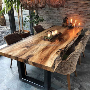 Juego de Mesa de Comedor Cuadrada Minimalista Ecológica Hecha a Mano, Moderna, de Madera Maciza con Patas de Metal, Ensamblada, para Apartamento, Hotel, Bar, 6 Plazas - Product Image 2