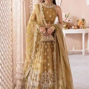 STYLISH & ELEGANT EMBROIDERY on BRIDAL <b>BLOUSE</b> & LEHENGA DRESS WITH EMBELLISHED CRYSTAL GLASS BEADS,DABKA WORK for WEDDING@2024 - Product Image 1