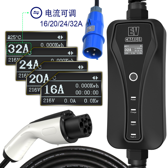 UK Australian Plugs for Mode2 Portable Type1 AC EV Charger 16A 32A Adjustable Charger