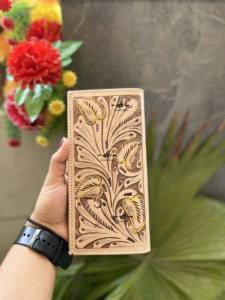 Cartera larga Unisex de estilo occidental, cuero tallado a mano, nuevo diseñador, soporte para efectivo elegante a la moda, regalo para él - Product Image 3