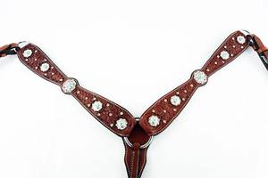 Plastron en cuir de cheval de qualité supérieure avec cristal de couleur marron et conchos dans une vente au meilleur prix - Product Image 4