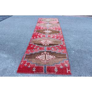 Turkish <b>Runner</b> Rug, 3.5x11.5 ft Vintage Rug, <b>Red</b> Herki Wool Rug - Product Image 1