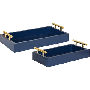 Juego de Bandejas de Madera Hechas a Mano en Elegante Color Azul Marino con Forma Rectangular y Acabado Lacado para Decoración Moderna del Hogar - Product Image 1