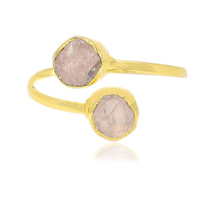 Bague à pince en quartz rose double pierre, bague ouverte réglable, bague de fiançailles en pierre de naissance faite à la main, cadeau pour elle - Product Image 1