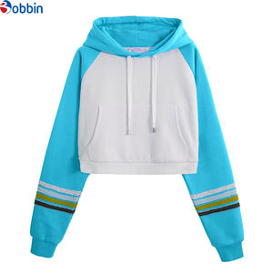 Sweat-shirt à capuche court en coton pour femme avec manches longues, logo personnalisé, haut court vierge, sweat-shirt à capuche, col à capuche - Product Image 5