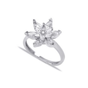 Clear CZ Stone Cluster <b>Adjustable</b> <b>Ring</b> Flower Design Turkish Wholesale 925 Sterling Silver Jewelry - Product Image 5