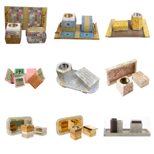 Plateaux d'incrustation en nacre de luxe et ensembles d'encens/brûleur/mubkhar/bakhoor ensemble de bakhoor arabe en nacre pour homw - Product Image 4