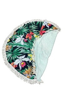 Toalla de playa redondeada personalizable de dos caras, tela de lino y algodón con estampado de microfibra de Color sólido, proveedor directo de Mumbai India - Product Image 2