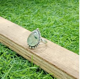 Anillo de declaración artística de estilo bohemio de Plata de Ley 925, Prehnita Natural cuadrada de piedra preciosa, regalo cristiano elegante hecho a mano - Product Image 2